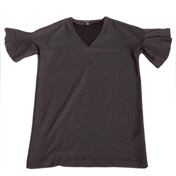 BANANA REPUBLIC WOMENS SHIFT MINI DRESS BLACK RUFFLED SLEEVES SIZE 2 - Picture 3 of 7